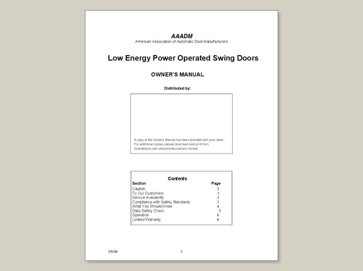 6100/8100 Low Energy Swing Door Owners Manual Dec2017