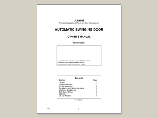 Automatic Swinging Door Owners Manual